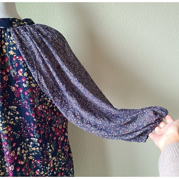 Umgee Floral‎ Boho Dress Small Tall Metallic Sheer Balloon Sleeves Pleats - Picture 8 of 12